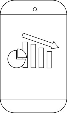 Telefon ekranında aşağı doğru çizelge çizelgesi ve aşağıya bakan bir ok var.