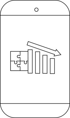 Aşağıya doğru eğimli bir ok ile bir bulmaca parçası grafiği gösteren akıllı telefon