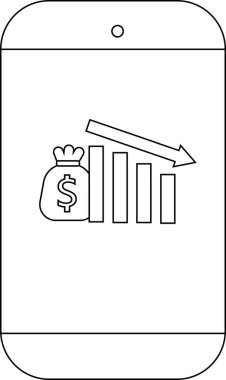 Para çantası çizelgesi ve ekranında aşağı doğru ok olan akıllı telefon