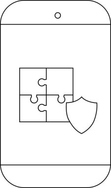 Akıllı telefon ekranında bir bulmaca ve kalkan simgesi gösterir