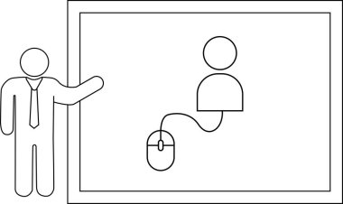 Çubuk figür, fareye bağlı bir çubuk figürü gösteren bir ekrana işaret eder