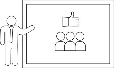 Çizgi film figürü, beyaz tahtayı işaret ediyor.