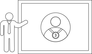 Üçüncülük madalyasına sahip bir kişinin yer aldığı ana hatlı bir ikonla sunum tahtası