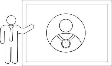 İnsan, kişi simgesini ana hatlarıyla tasvir edilmiş ekranda madalyayla sunar