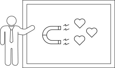 Mıknatısta sunulan adam kalpleri çeker.