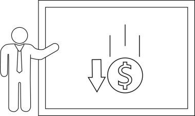 Yapışkan Adam ekranda düşen dolar işareti okunu sunar