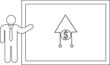 Yapıştırıcı sunucusu yukarı doğru bir okun yanında içinde bir dolar işareti olan beyaz tahtada