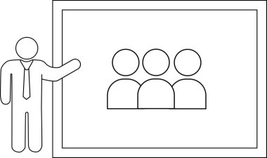 Yapışkan Adam çerçeveli bir ekranda üç basit figürden oluşan bir grup sunar