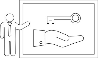 Çerçevelenmiş bir ekranın içinde bir el üzerinde bir anahtar sunar