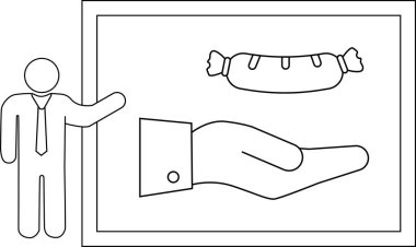 Bir adamın elinde tuttuğu sosis çizimi.