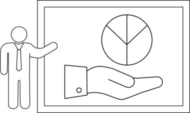 Pasta grafiği ve el tasviri olan bir tablonun yanında duran bir figür.