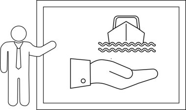 Bir insan, elinde dalgalar olan bir tekneyi gösteren bir görüntü sunar.