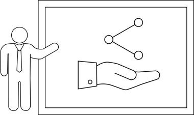 Bir adamın bir ağ ve el sunumu yaparken çizdiği çizgi