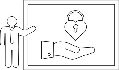 Sunum, kalp kilidini el yapışkanı sunucusunun üstünde gösterir