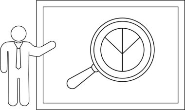 Bir adam büyüteç altında büyütülmüş bir pasta grafiğiyle beyaz tahtaya doğru hareket eder.