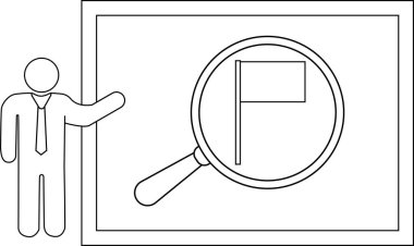 Çizgi çizimi ekranın yanında bir kişinin büyüteçle bayrağı renklendirdiğini gösteriyor