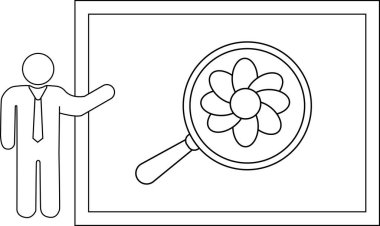 Çizilmiş beyaz tahta çiçek büyütülmüş adamı sunar.