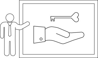Adam çerçevede el ele tutuşan bir anahtar çiziyor
