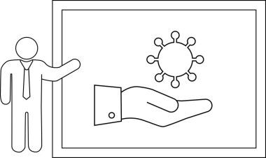 Adam ekranda virüsü tutan bir el sunar.
