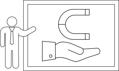 Adam üstünde mıknatıs olan grafik bir el sunar.