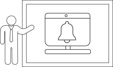 Bir kişi uyarı çanı simgesini gösteren bir ekran sunar