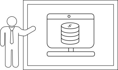 Çubuk bir figür bozuk paraları gösteren bir ekran sunar