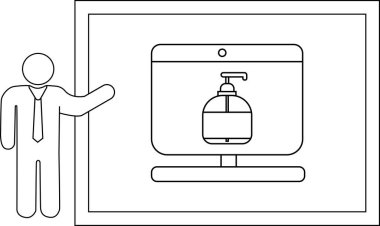 Sabun dağıtıcısını ekranda gösteren bir adam.