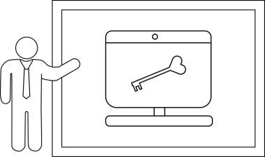 Anahtarı gösteren bir ekran ve çubuk figürlü sunum