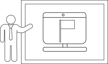 Çerçevede bayrak gösteren bir monitörün yanında sunucu