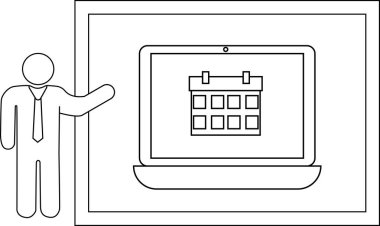 Businessperson ekranda takvimi olan bir dizüstü bilgisayara doğru hareket ediyor.