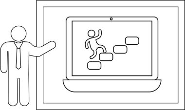 Tarzlı bir insanın tırmanma basamaklarını gösteren bir dizüstü bilgisayar sunumu