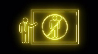 Siyah arka planda bir rehberin yanında bulunmasına izin verilmeyen bir kişiyi gösteren neon sarı uyarı işareti.