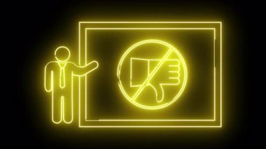 Parlayan neon tasarım çubuk figürü siyah bir arkaplan karşısında başparmağın aşağı çekilmesini yasaklıyor