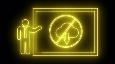 Bir sunucunun aydınlatılmış neonstyle grafiği ve siyah arkaplana karşı yasaklı bulut indirme sembolü