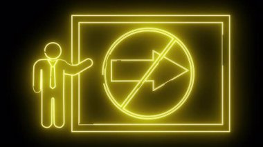 Neon sarı şekil siyah arkaplana karşı sağa dönüş işareti göstermiyor