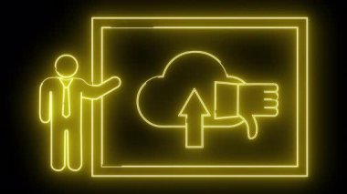 Bir kişinin ok yüklemesini içeren neon sarısı bir sunum ve bir kutunun içindeki simgeyi küçültür