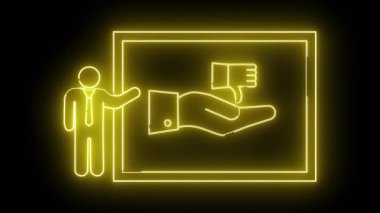 Neon çizim figürleri ekranda baş parmakları aşağıda eli gösterir