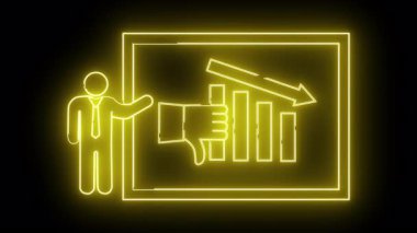 Bir düşüş ve bir başparmak aşağı simge gösteren grafikli bir sunumun neon çizgisi