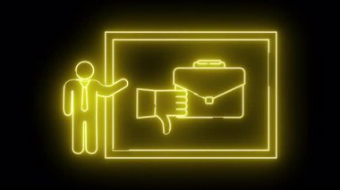 Sarı neon bir kare içinde aşağı doğru bir el hareketi çantası çizer