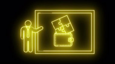 Işıldayan neon tarzı, bir kişinin yapboz parçalarının olduğu bir cüzdan ve koyu arkaplanda dikdörtgen bir çerçeve çizer.