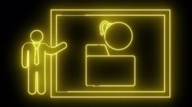 Tahtasında at kuyruğu olan bir kişinin dosyasını sunan neon hattı çizimi