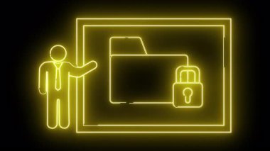 Kişi dizininin neon sarı çizgisi ve siyah arkaplanda asma kilit