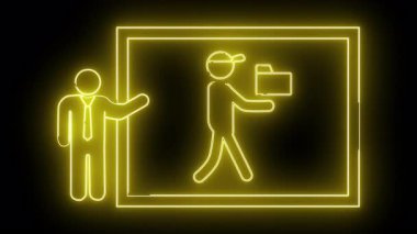 İki sarı neonlu insan, birinin kravat taktığını diğerinin siyah arka planda bir kapağı ve çerçevesi olan bir klasör taşıdığını düşünüyor.