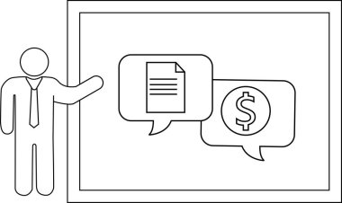 Bir kişi belge ve para sembollerini gösteren bir tahtaya doğru hareket eder