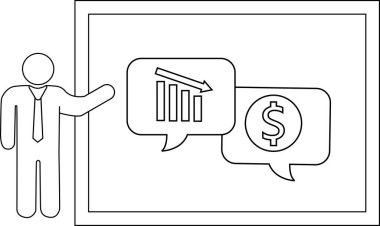 Çizgi çizimi, beyaz tahtada aşağı doğru çizili bir kişi grafiğini gösterir.