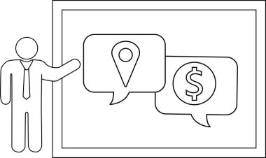 Çubuk şekli, çift katlı çerçeve içindeki konuşma baloncuklarında yer belirleyici işareti olan bir sunuma işaret eder