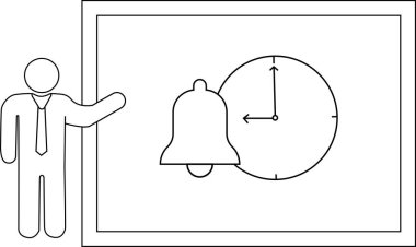 Bir kişi tahtaya çan ve saat takar.