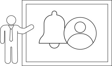 Bildirim çanı ve kullanıcı simgesi olan bir kişiyi bir figür tarafından sunulan bir çerçevede gösteren simge
