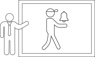 Satır sanatı, bir sunucuyu bir çerçeve içinde çan çalan bir resme işaret eder.