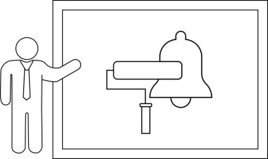 Çizgi çizimi sunum slaytında bir çan sunan bir çizgi figürü gösterir
